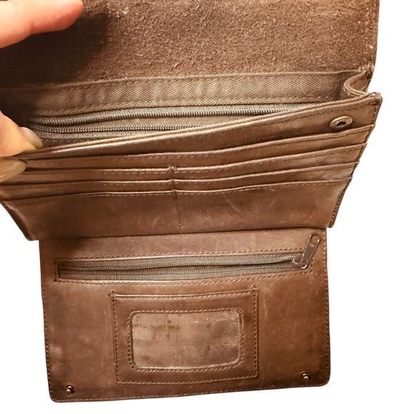 Vtg‎ Eddie Bauer Brown Leather Crossbody Wallet Purse Bag Small Clutch Metalic C - Picture 10 of 11